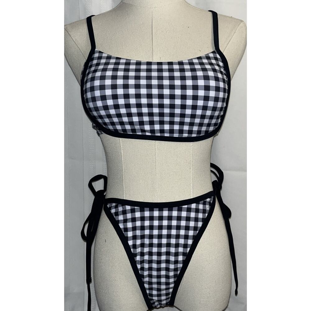Sexybody Women’s Two Piece Bikini Gingham Bandeau Swimsuits High Cut Tie Side